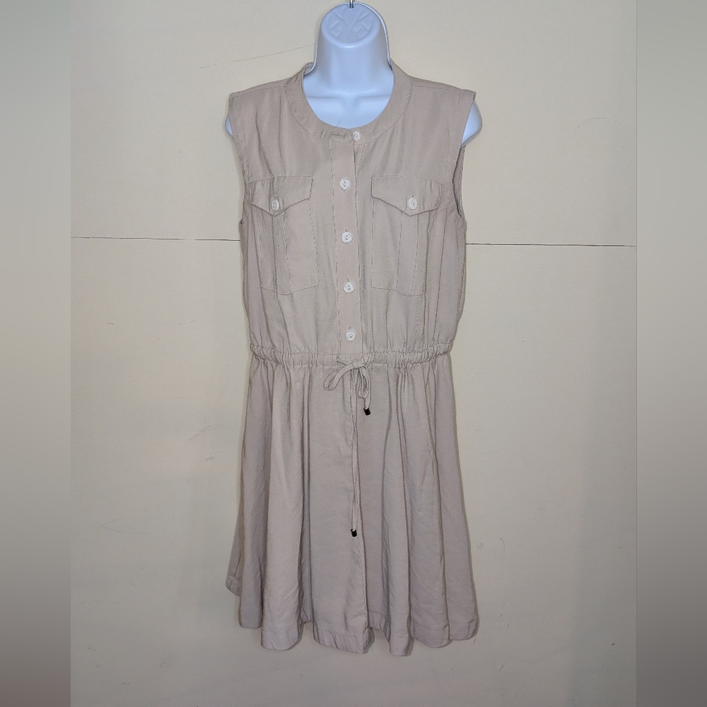 Nine West Button Down Dress Sleeveless Tan / Cream